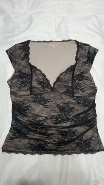 Abercrombie & Fitch Zoe Bra-Free Lace Cap Sleeve Top, Black, Size M